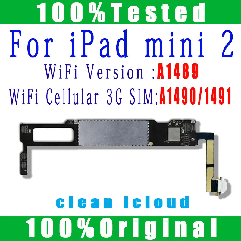 Original A1489 A1490 or A1491 Wifi & Cellular Version For IPad Mini 2 Mainboard Logic Board With Chips IOS System , NO iCloud