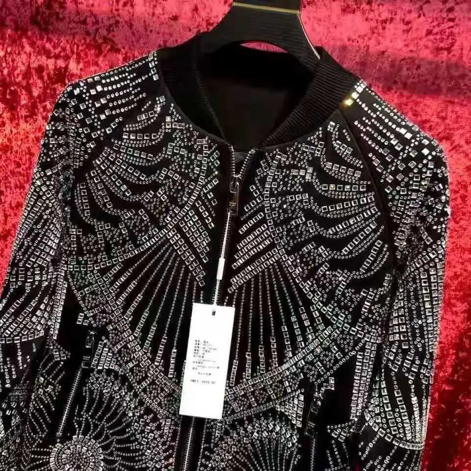 Veste de baseball imprimée pour hommes, blingbling, manteau en diamant, chimFashion, décontracté, personnalité, automne, hiver, nouveau, 2024