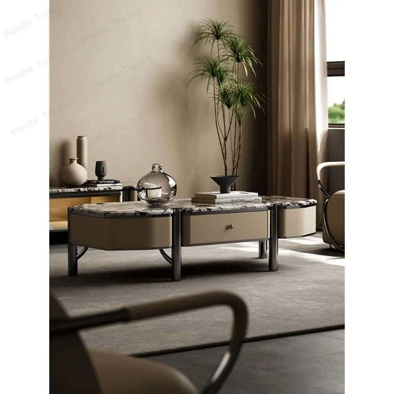 Natural marble coffee table TV cabinet combination high-end luxury stone coffee table