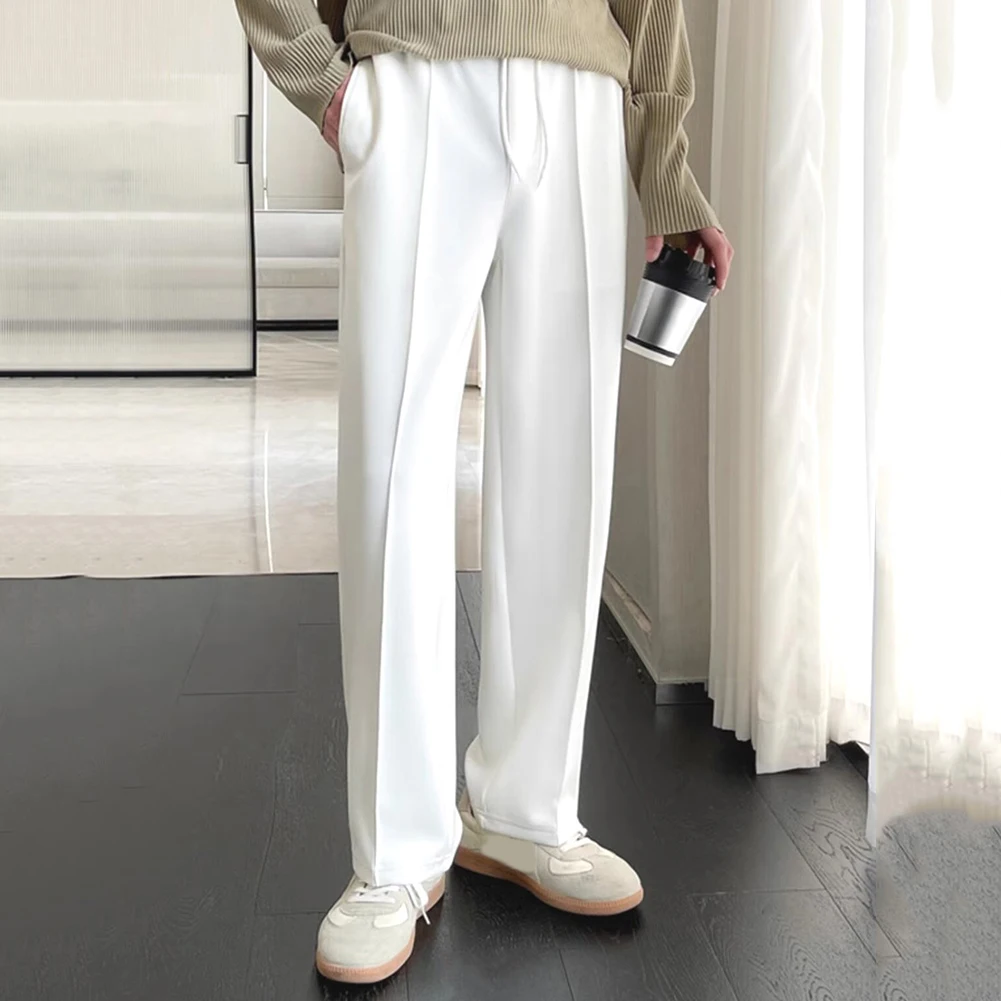Mens Trendy Line Sweatpants Loose Straight Drawstring Trousers Versatile Drape