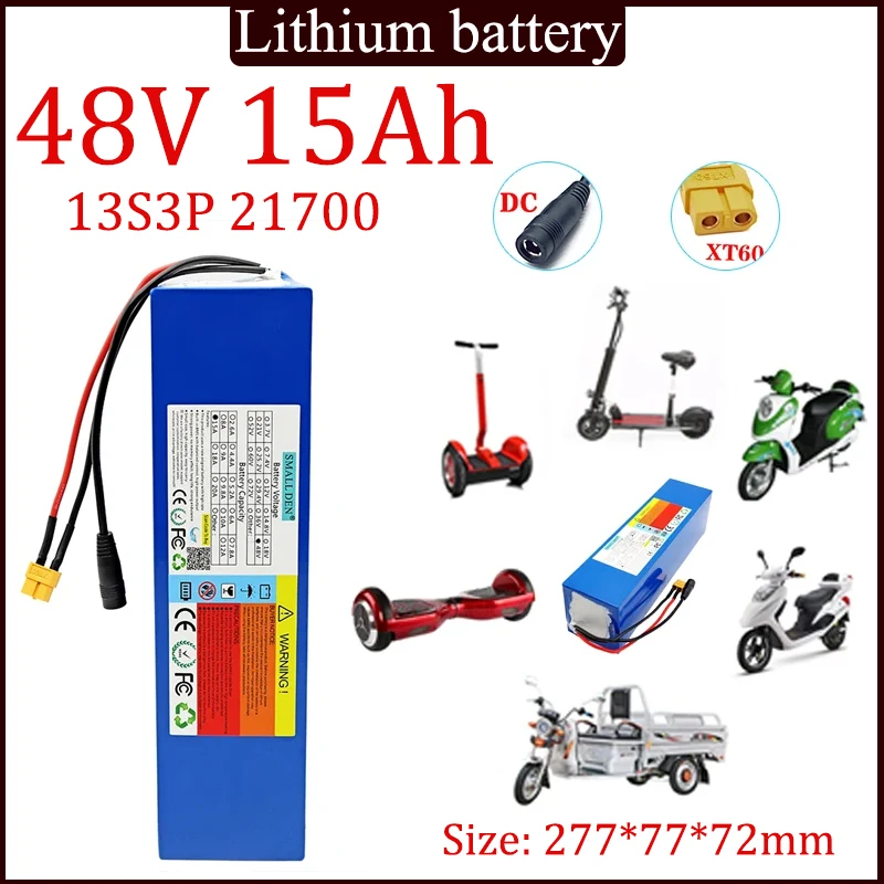 48V 15Ah 21700 13S3P lithium ion battery pack 1000W high power battery 54.6V 15000mAh suitable for power tools, camping battery