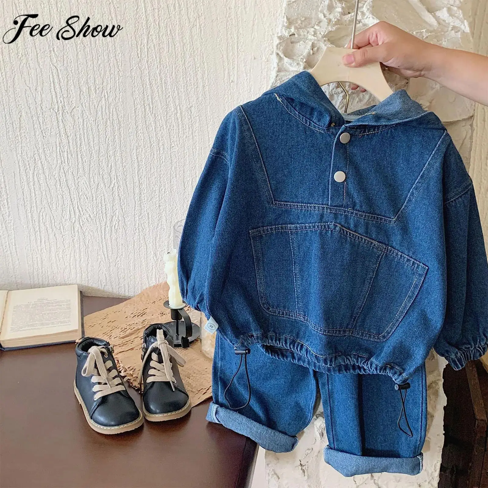 

Toddler Baby Fashion Casual Hooded Denim Costume Set Long Sleeve Coat Tops with Jeans Spring Autumn Outfit Daily Wear Homewear
