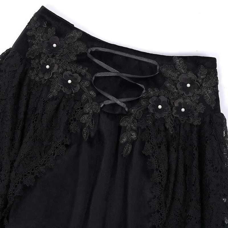 Saia gótica Sle de comprimento médio f Bla Lace Flower Net Stage Performance loween Roupas femininas Linha A Silhueta Pure...