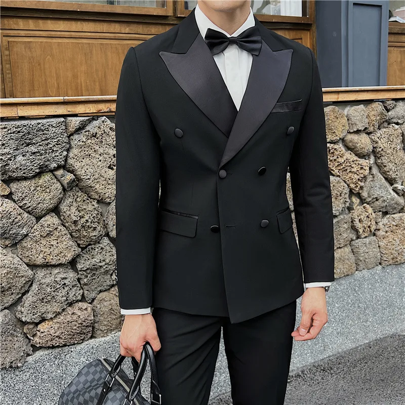 1-A38  Suit Groom Best Man Wedding Suit suit Men\'s Korean-style Slim-fit Korean-style Tasker Brett Collar Evening Dress