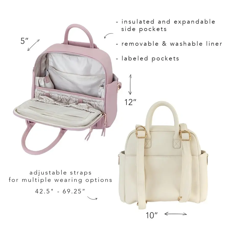 amp Co Mini Bag, Transitional Minimal Diaper Bag, Vegan Leather, with Expandable Pockets, BuiltIn Wallet, Organizer