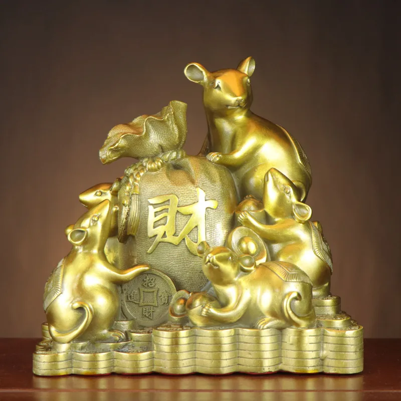 Brass Zodiac Money Bag Rat Wealth Five Rats Bring Fortune Home and Shop Decorations