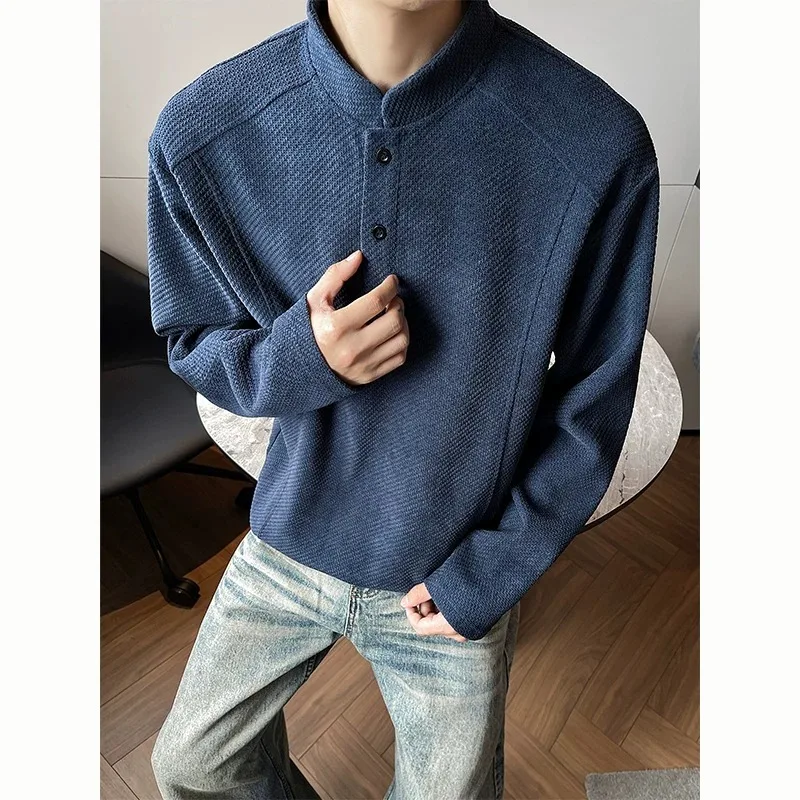 Stock 2026 Autumn New Dragon Scale Henley Collar Deconstructed Top