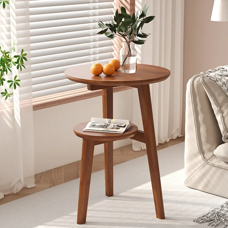 Small table, small coffee table, sofa side cabinet, solid wood small round table, side table, movable living room side table