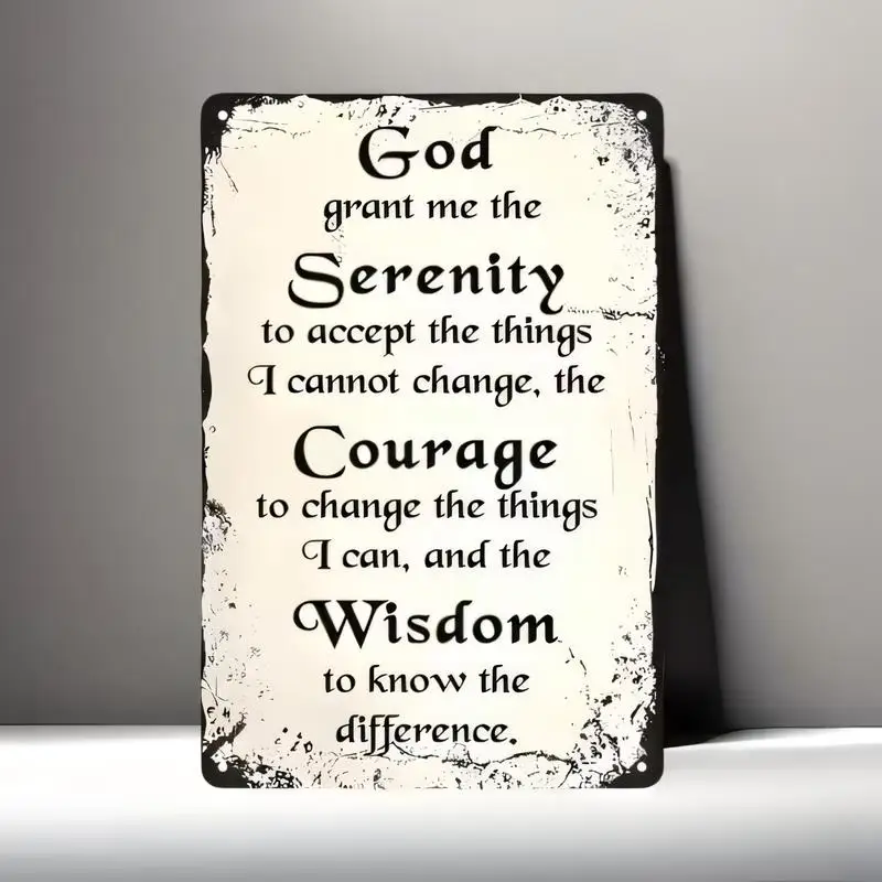 Retro Serenity Prayer Metal Tin Sign, Vintage Iron Wall Art with Inspirational Quote, Black & White Rustic Decor for Home Office