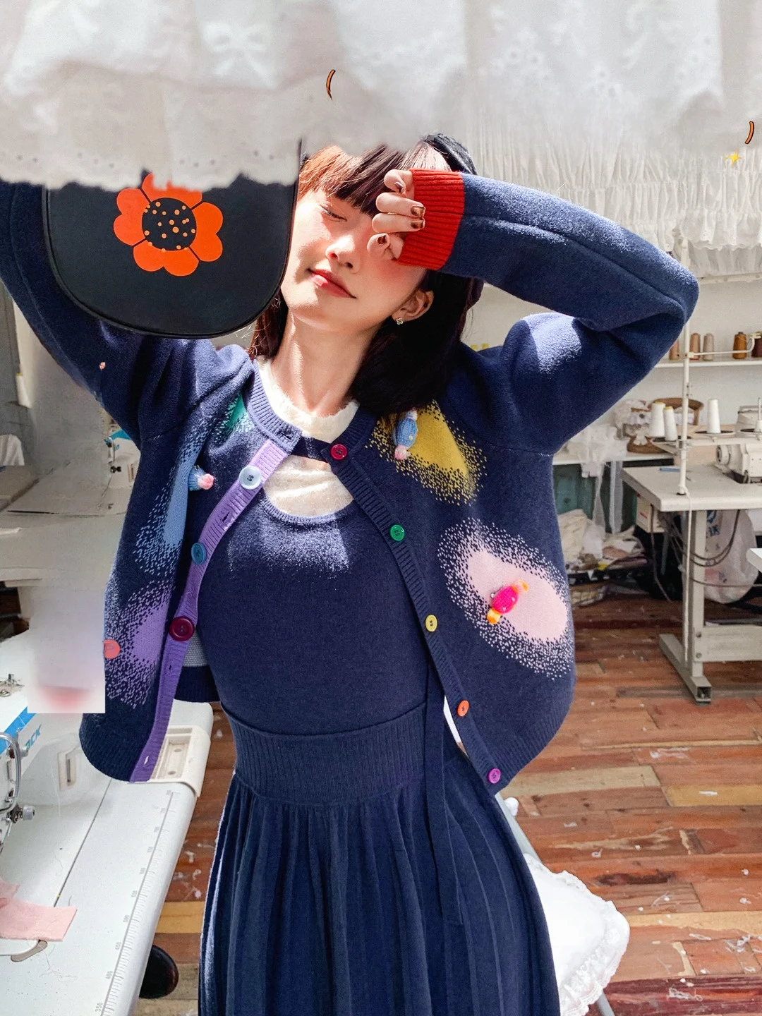 

Gula Liangpin Candy Texture adient ort Sweater Cardigan Autumn Winter Versatile Set Women's Sweet Sle Straight Cut Sweater