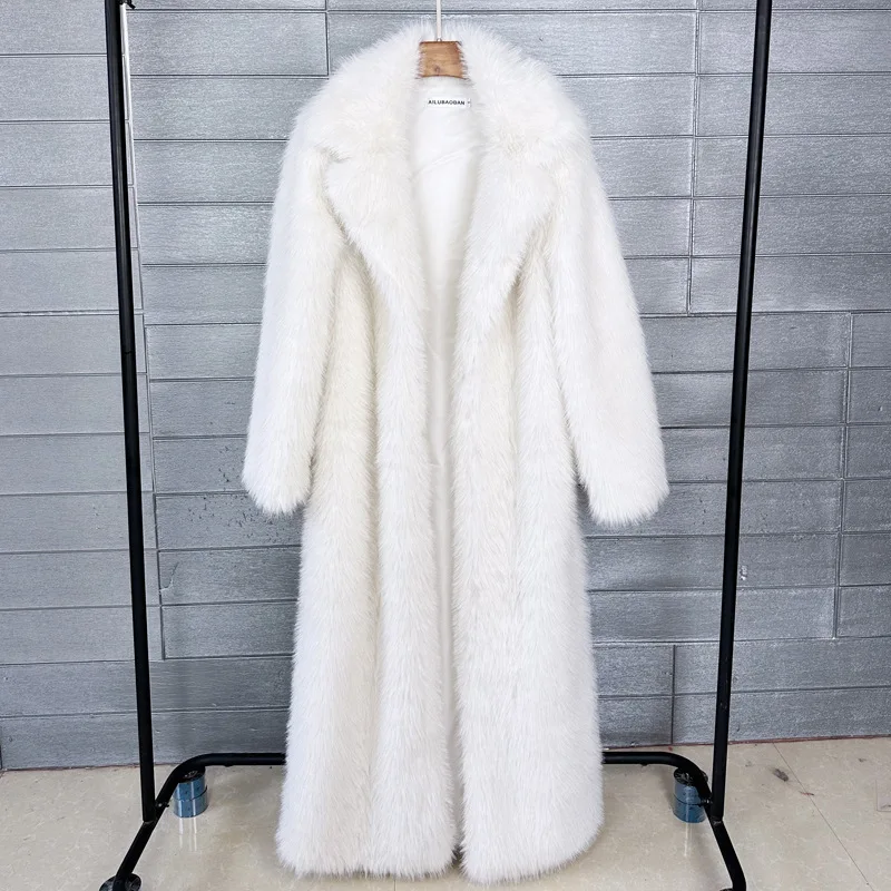 Factory Direct Sales Fashion Solid Color Faux Fur Coat Female Lapel Long Jacket Lady Outerwear Women's Winter Coats Promotion