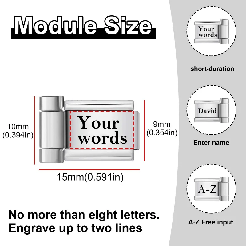 1PC Letter Customized Laser Engraving Watch Strap Connector Accessories Italian Charm DIY Making Stainless Steel Jewelry Gifts