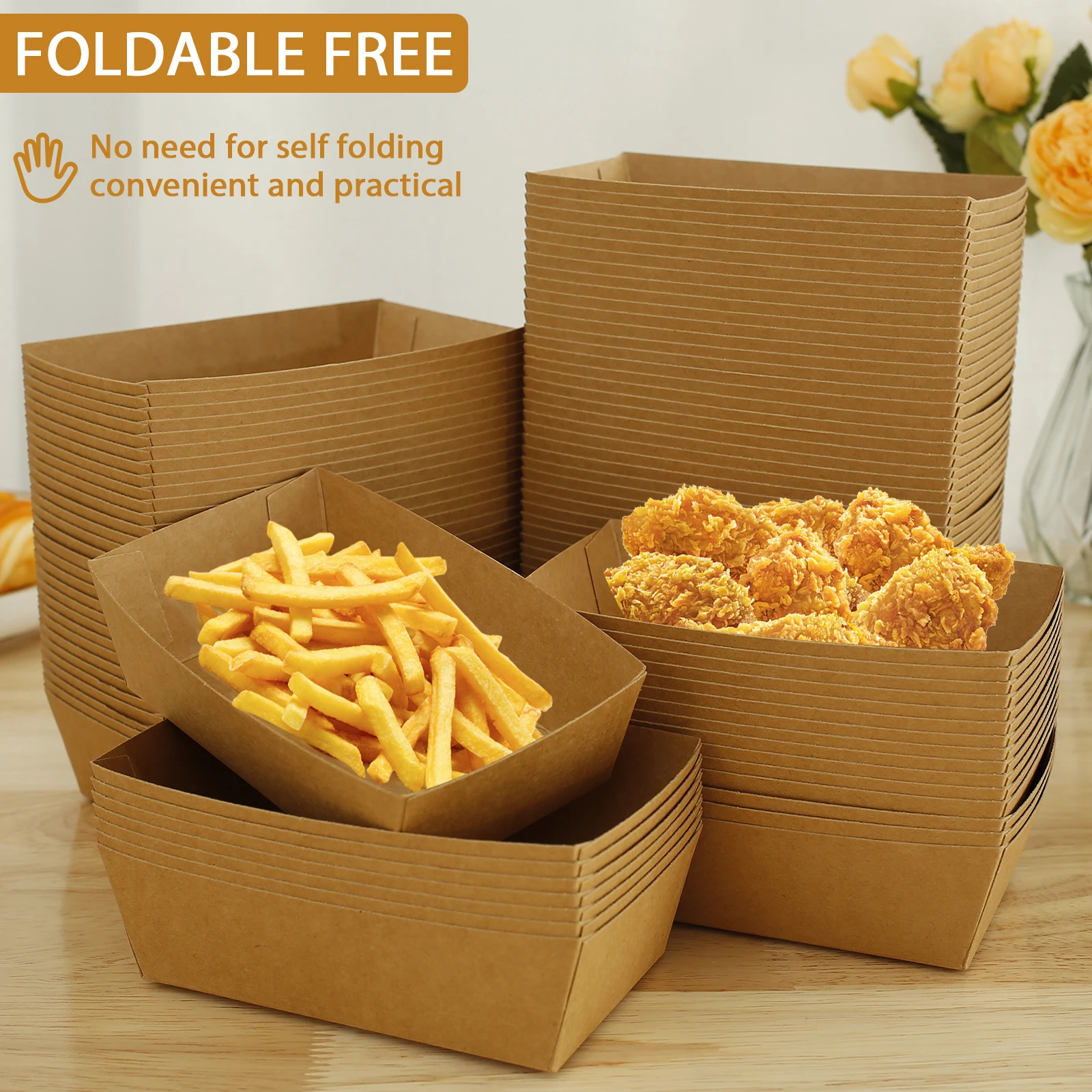 Paper Food Boxes Oil Proof Take Out Food Tray Recyclable Paper Food Tray Sturdy and Durable for Chip Burger Party Picnic Camping