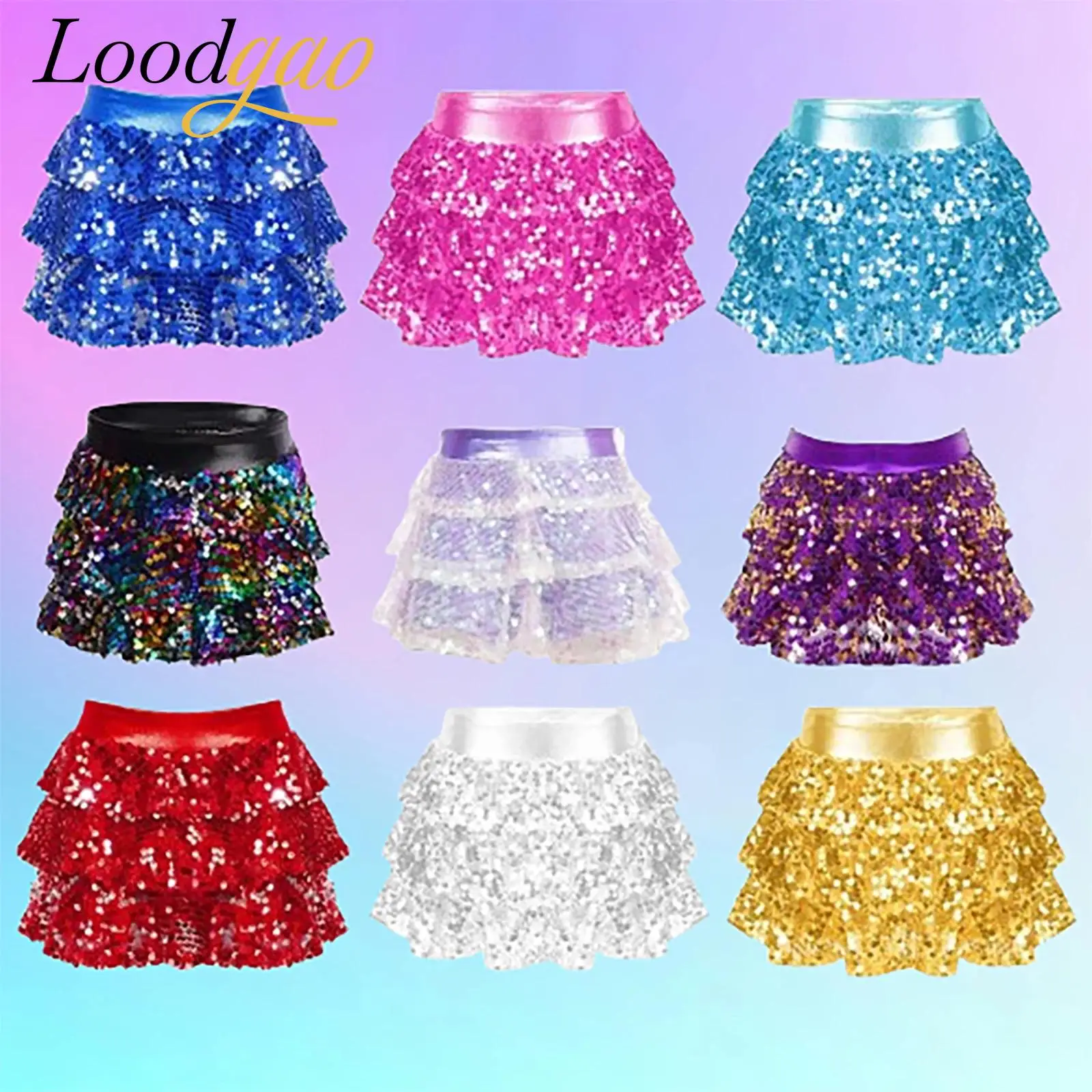 Многоуровневые шорты с блестящими пайетками и рюшами для девочек, танцевальная одежда, костюм для джазовых танцев, детские металлические брюки-кюлоты, танцевальная юбка