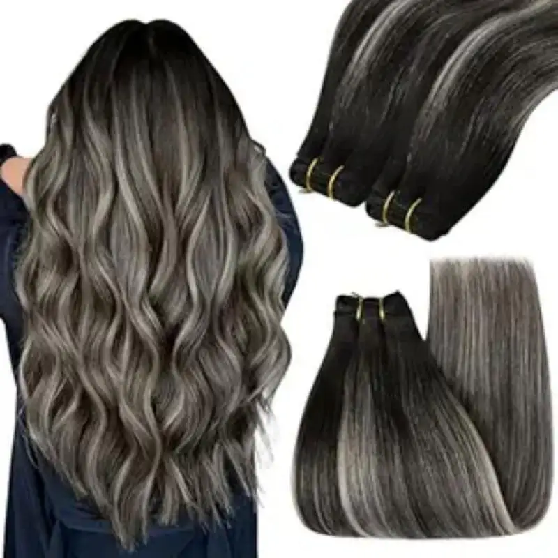 

YoungSee Sew in Hair Extensions Double Weft Hair Extension Human Hair Highlight Soft and Smooth Sew in Real Hair Extensions 100G