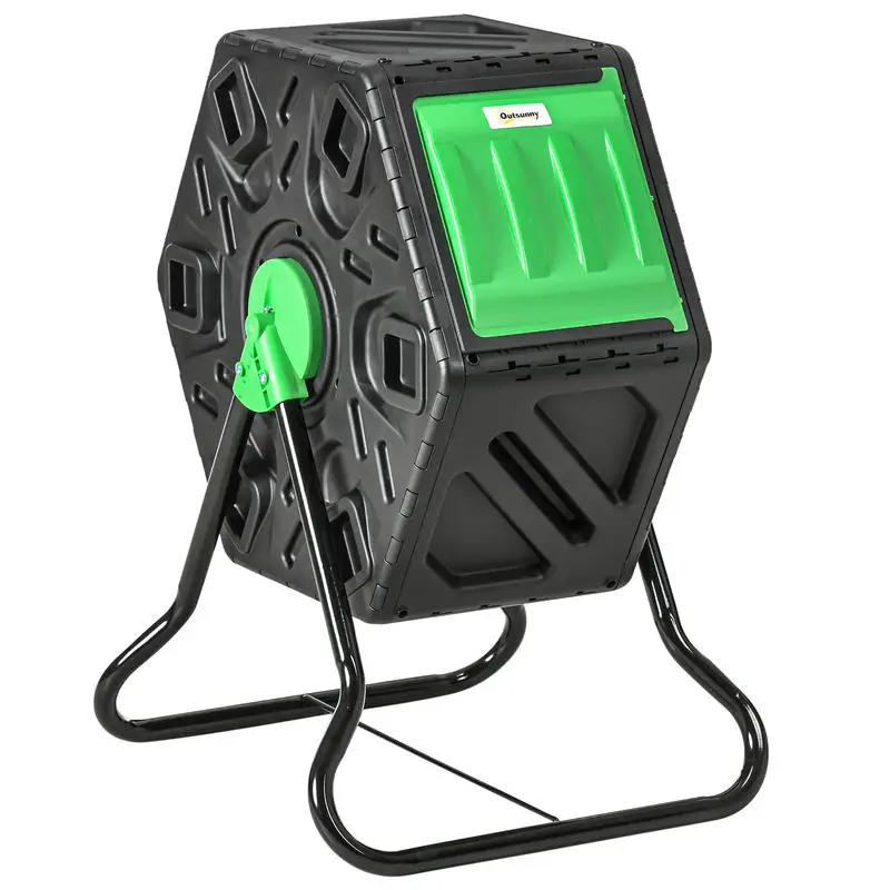 Composteur de jardin, bac à compost rotatif à 360° °   en polypropylène 65 L 24 trous 60 x 49 x 77 cm noir