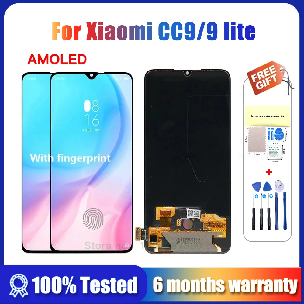 6.39'' Super AMOLED For Xiaomi Mi CC9 LCD MI 9 Lite lcd Display 10 Touch Screen Digitizer Replacement For MI9 Lite MI CC9 LCD