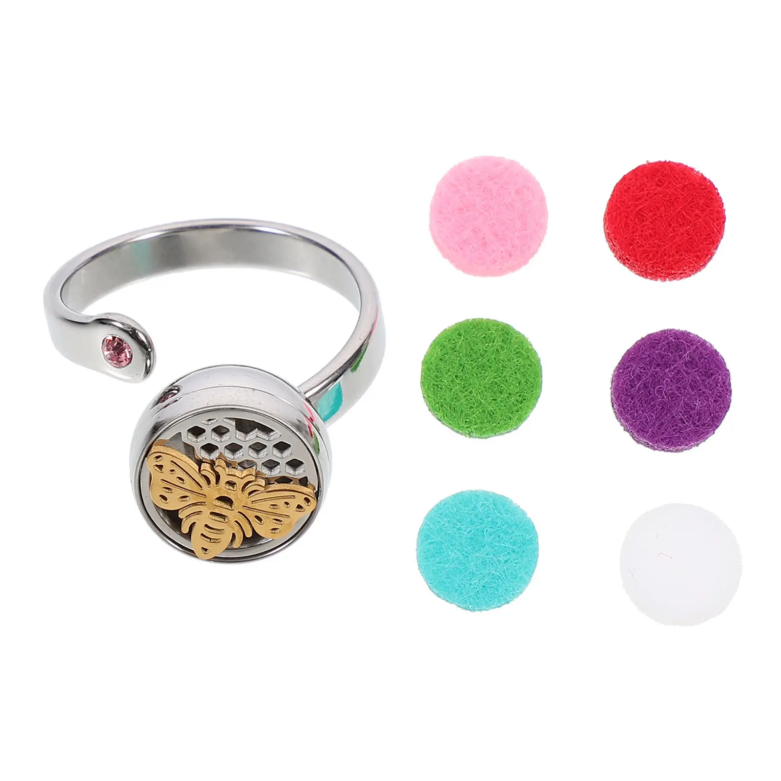 Adjustable Essential Oil Diffuser Open Ring Stainless Steel Hollow Elegant Finger Ring for Women Aromatherapy Gift Birthday