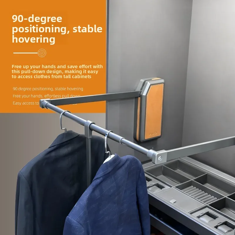 Cloakroom wardrobe, three-cushion pull-down clothes rod wardrobe lift hanger