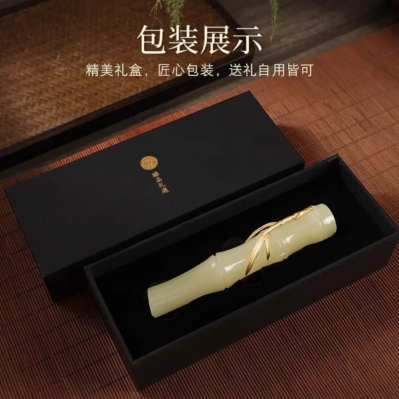 1PCS Jade Stone Bamboo Shape Paperweight & Desk Decor – Chinese Scholar's Calligraphy Writing Tool, Antique Style Gift