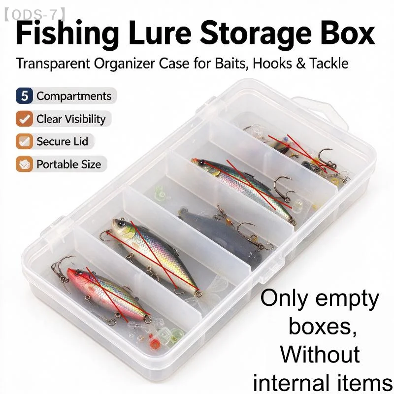 [ODS-7]Multi-use 5 Compartment Transparent Fishing Tackle Box Plastic Fishhook Lure Storage Box for All Fishing Types【WO】