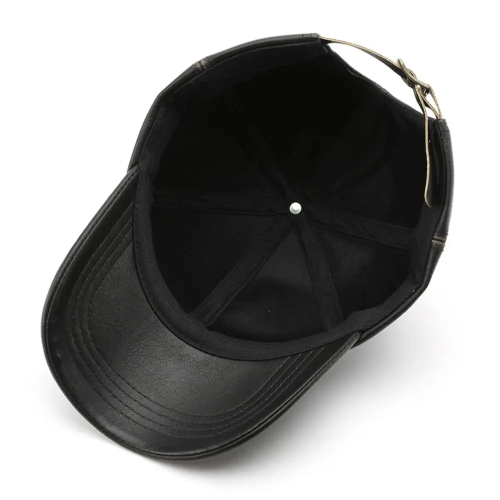 Retro Verstellbare Baseballkappe aus Kunstleder im Used-Look Lässige Gewaschene Leder-Dad-Mütze Sonnenhut für Damen und Herren – Detail 2