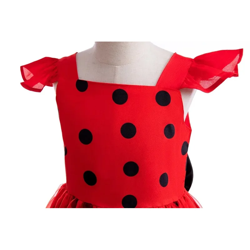 Halloween Lady Girls bug Birthday Party Dress wigs Earrings Retro Costume Kids Clothes Anime Black Dot Carnival Cosplay Sets