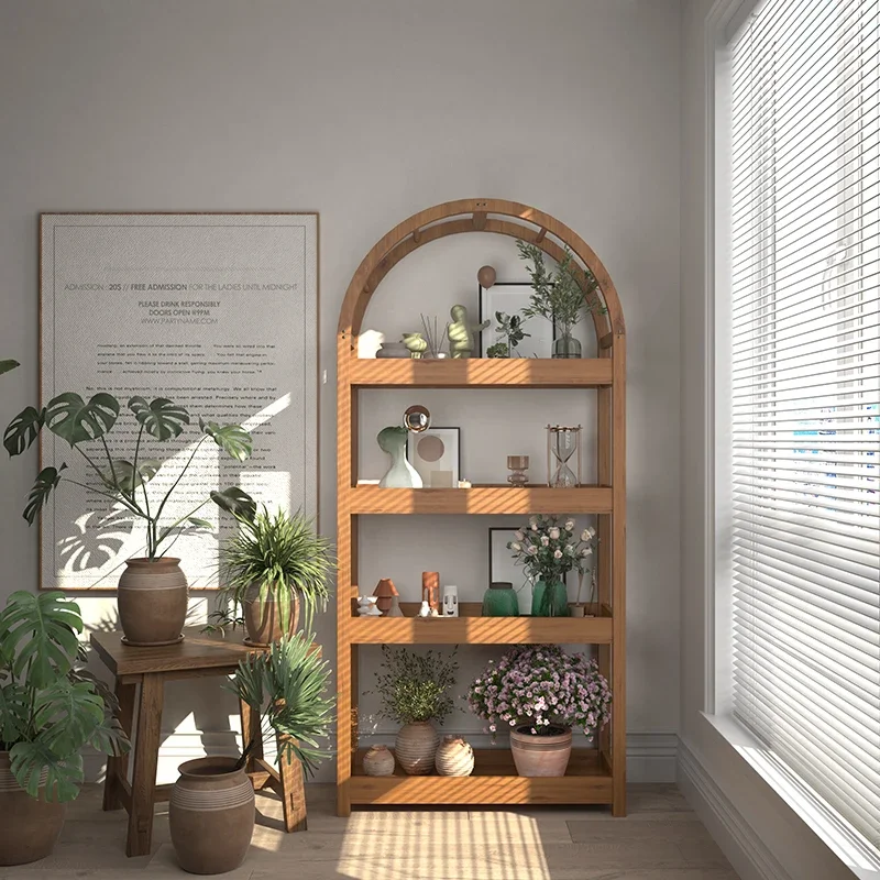 Solid wood storage, living room floor type, multi-layer indoor mobile pulley succulent plant rack