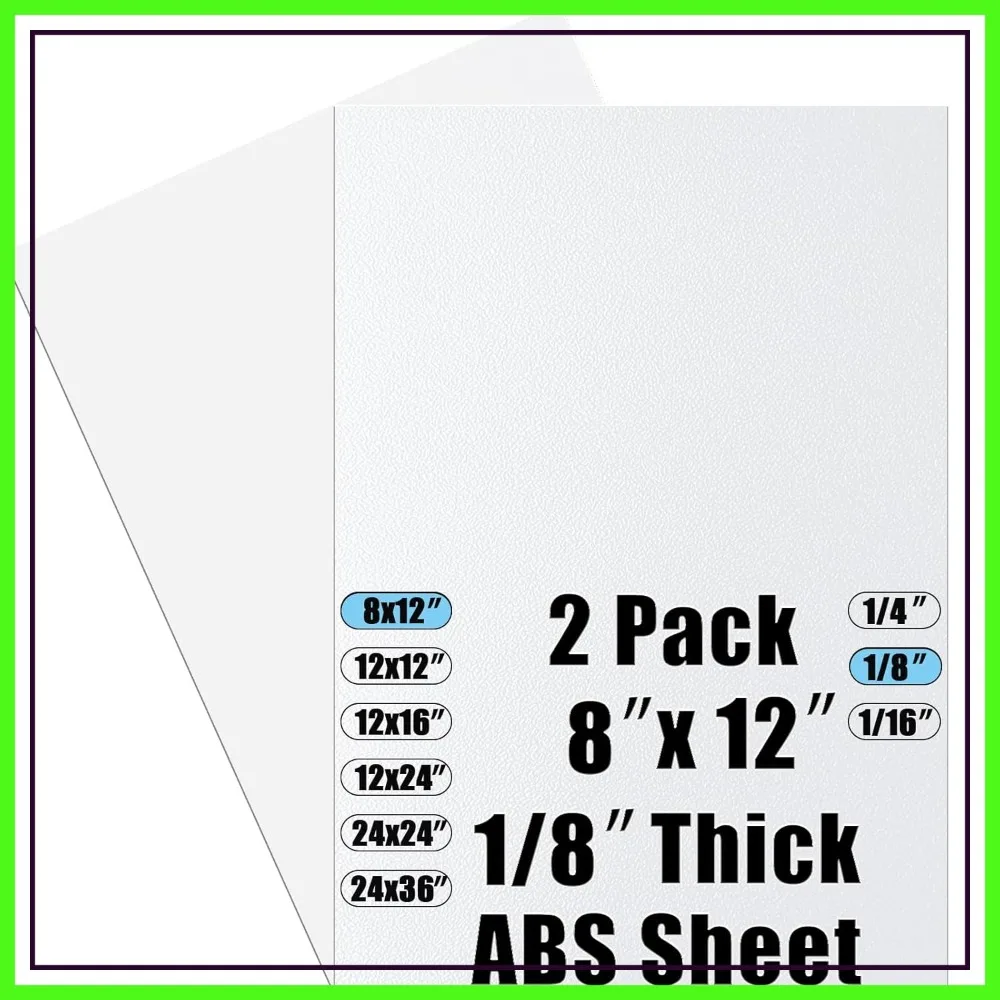 

ABS Plastic Sheet 1/8" Thick 8"x12" 2-Pack, Two-Sided Heat Moldable Panel, White Thermoform Board for DIY Projects