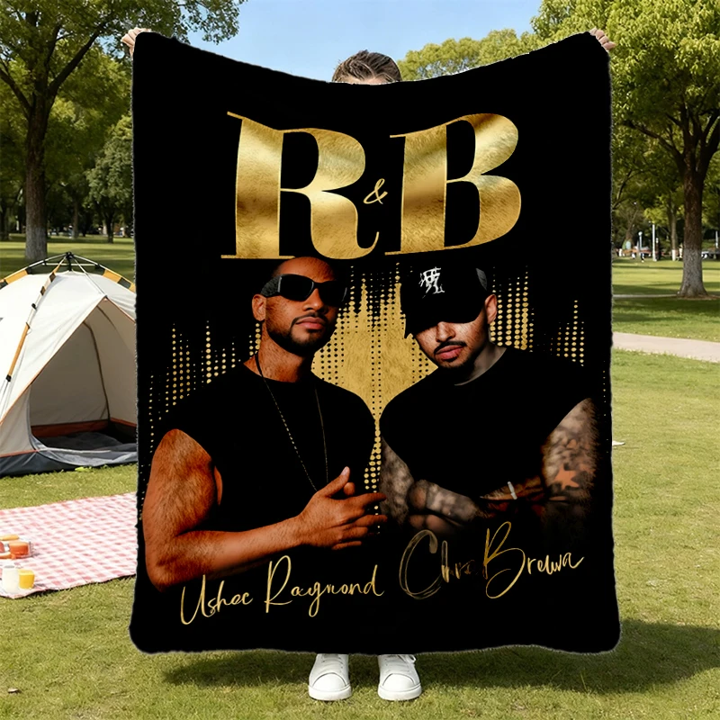 R and B Tour Washed Flannel Blanket, Chris Brown Flannel Throw, Usher Cozy Blanket