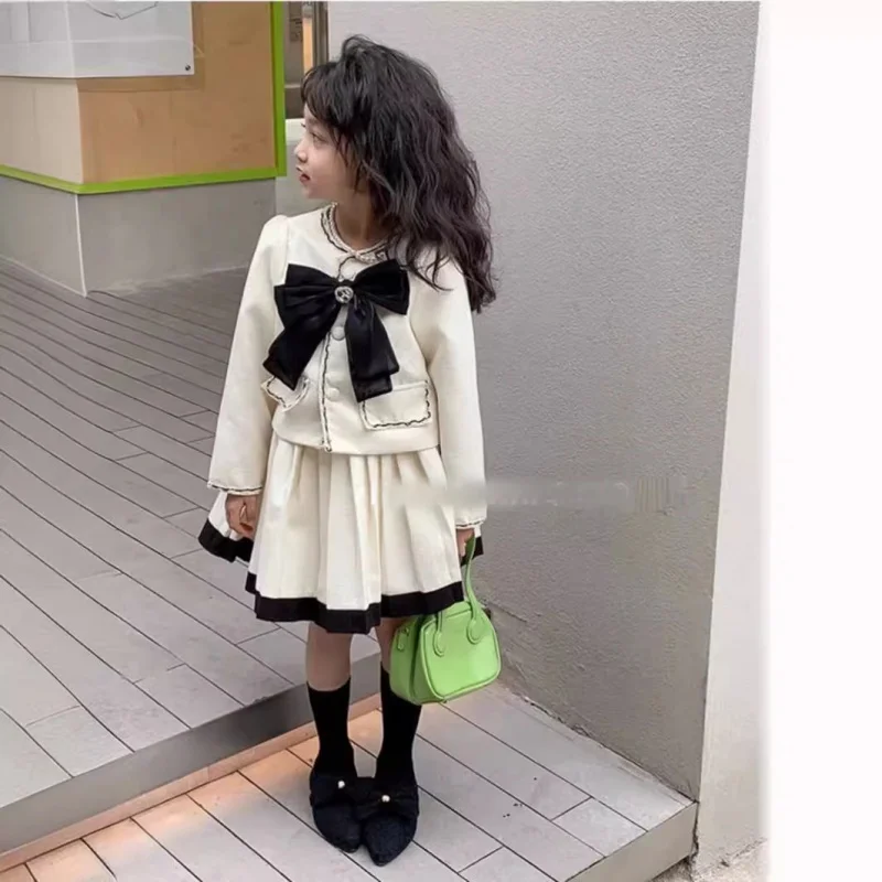 Conjunto de dos piezas para niña, abrigo de manga larga y Falda plisada, traje de una pieza para niño, novedad de primavera, envío directo