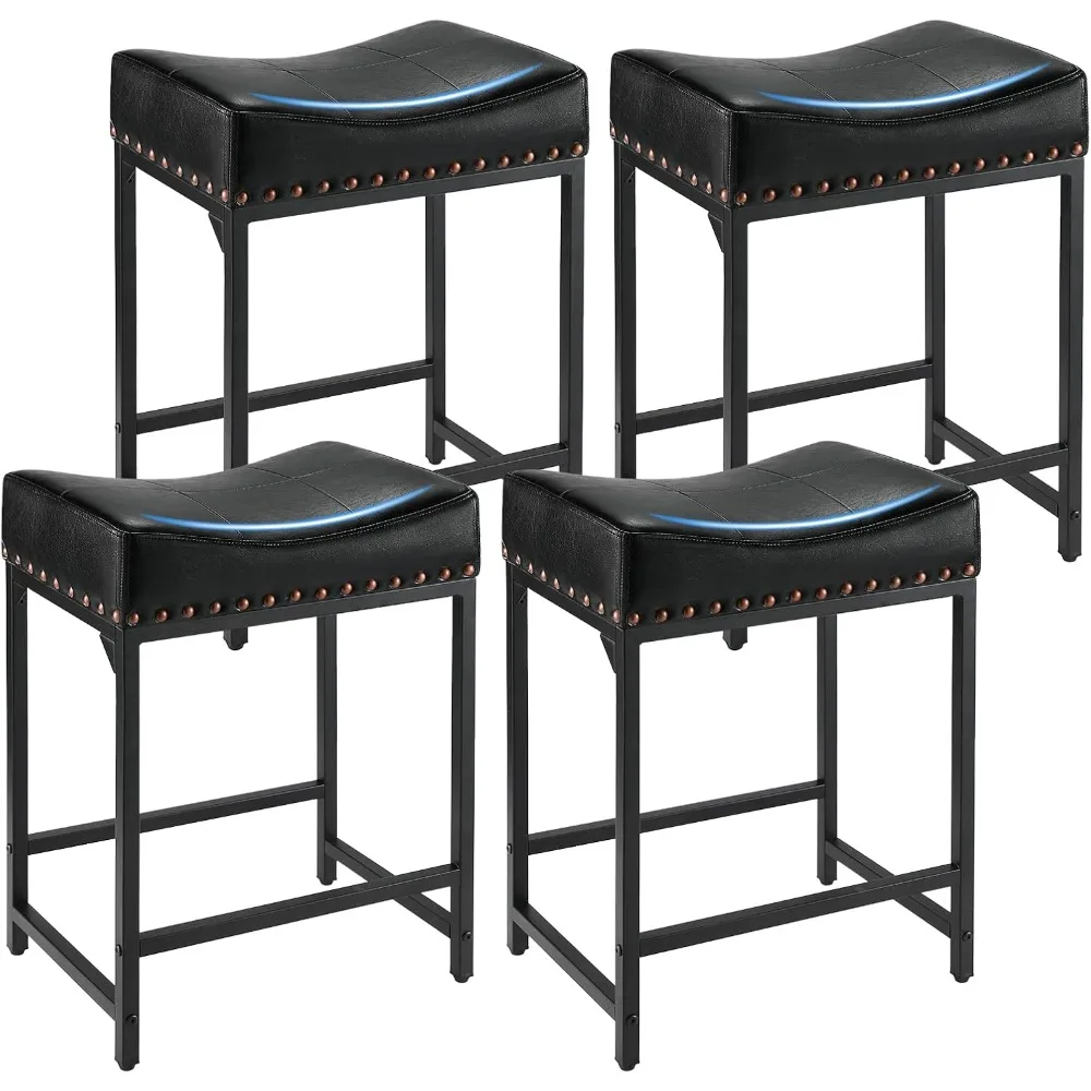 Bar Stools Set of 4, Counter Height Bar Stools with Soft Cushion Bar Stools and Barstools Steel Frame