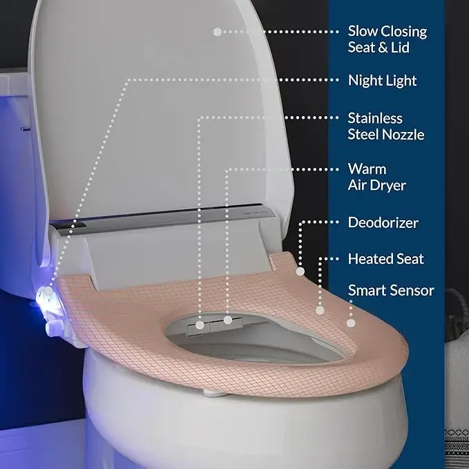 BB2000 Bliss Electric Bidet Toilet Seat, Warm Water with Air Dryer, Heated Seat with Sensor and Slow Close Lid