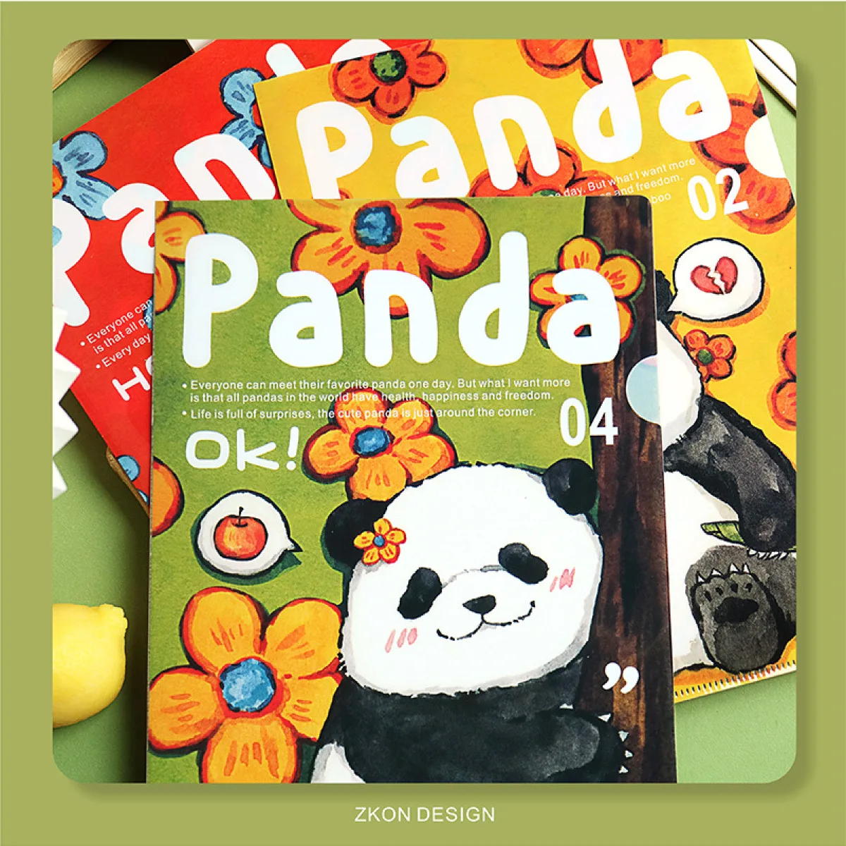 Carpeta A4 en forma de L de Panda encantador, bolsa de archivo gruesa de una sola capa, papel de prueba de dibujos animados, bolsa de almacenamiento grande, 4 piezas