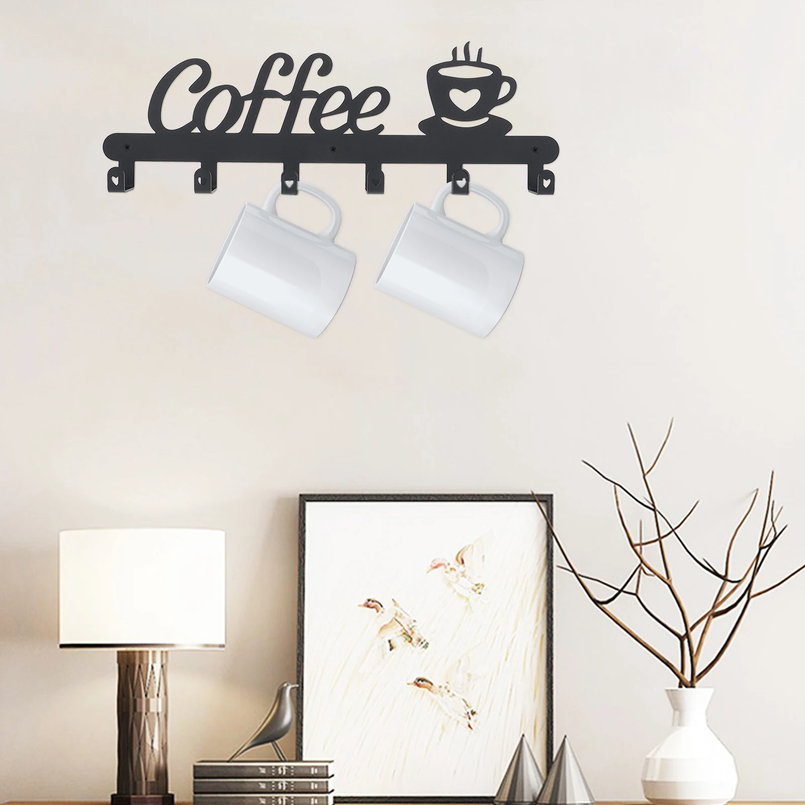 

Coffee Cup Holder Metal Wall Mounted Mug Rack Storage Solution For Cups Utensils Towels Kitchen Supply