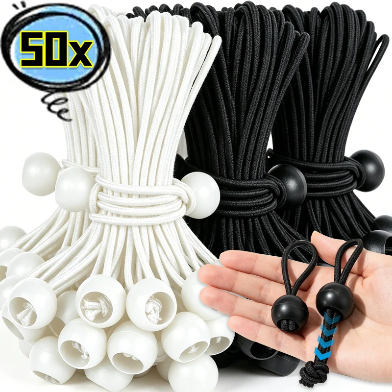 2/50Pcs Portable Outdoor Ball Rope Multifunctional Tarpaulin Awning Canopy Fixing Cable Wire Storage Buckle Camping Bundle Rope