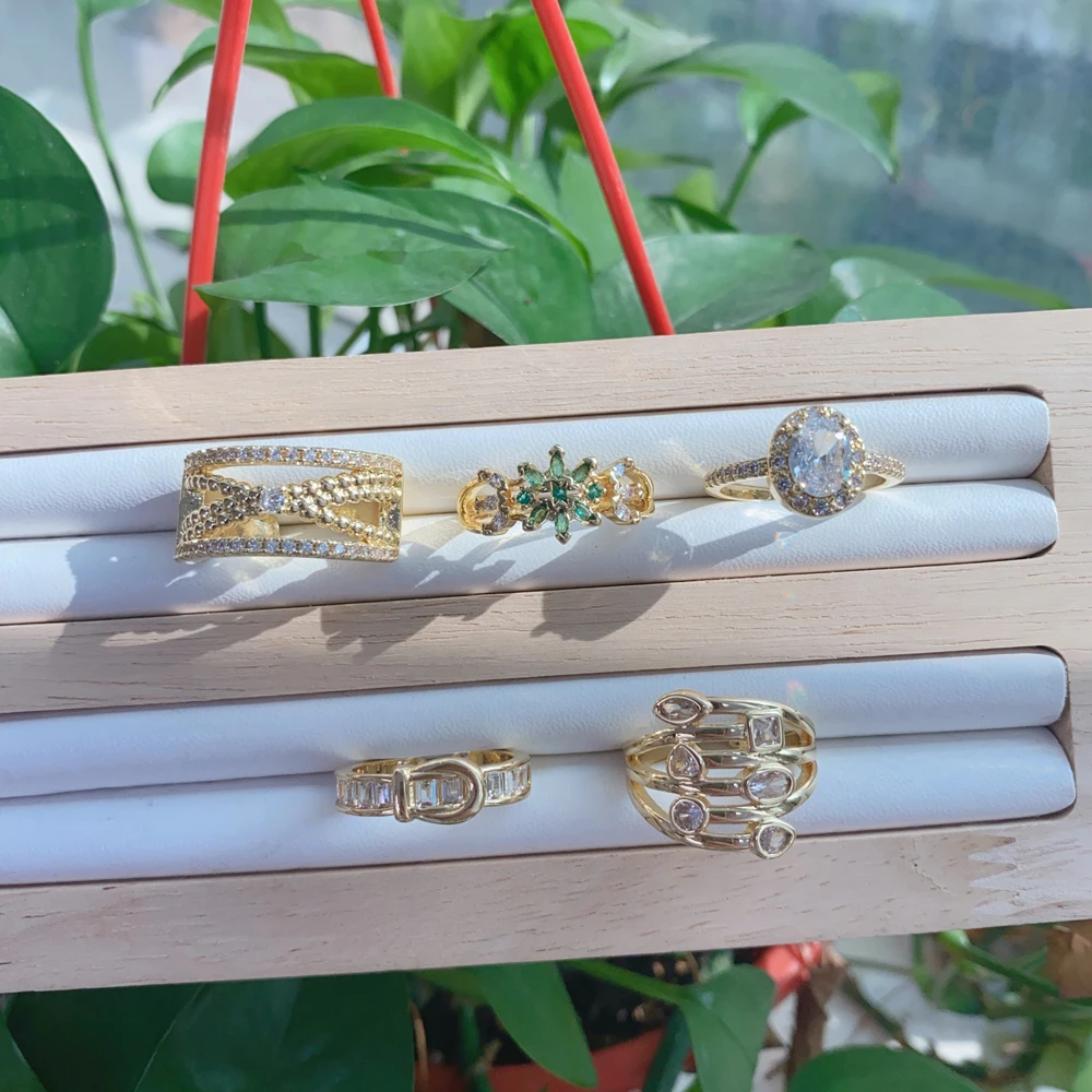 2024 تصميم جديد 18 كيلو مطلية بالذهب النحاس الزركون خاتم موضة خواتم النحاس للمجوهرات النسائية #2