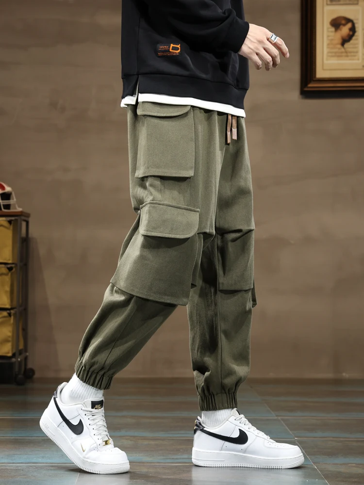 2023 New Autumn Cargo Pants Men Multi-Pockets Streetwear Drawstring Baggy Jogger Pants Male Cotton Casual Trousers Plus Size 8XL