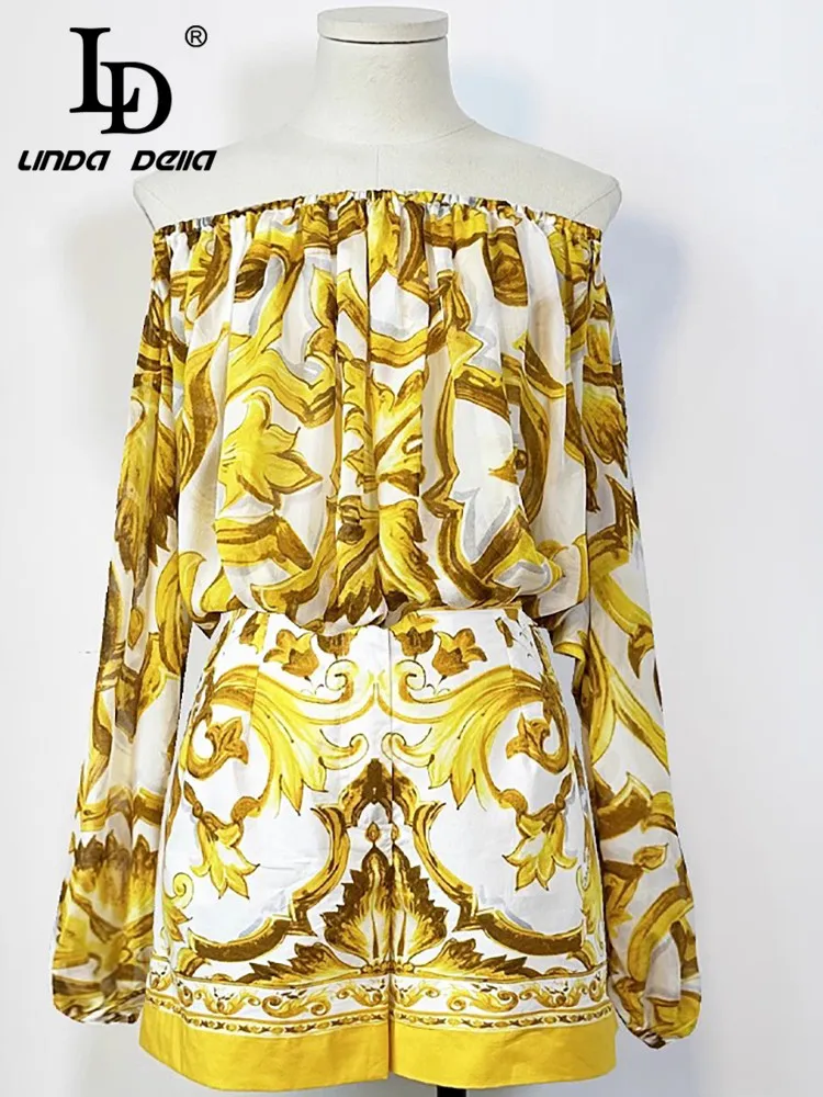 

LD LINDA DELLA Summer 2024 luxury Designer Shorts Sets for women Bohemian Print Real Silk Tunic+Cotton Loose Shorts Sets