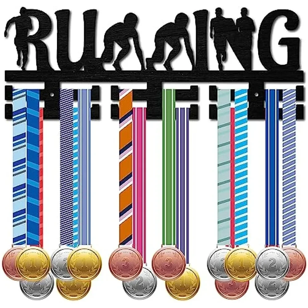 Running Medal Holder Runner Sport Medal Hanger Medal Rack Display Wooden Wall Rack Mounted Over 30 Medals for Run Swim Bicycle