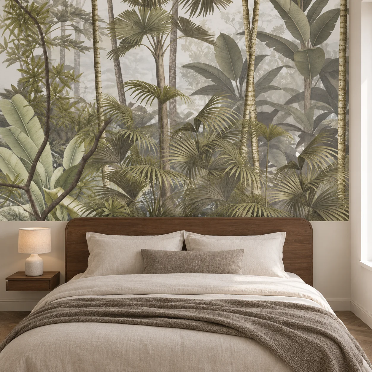 Wall Mural Tropical Palm Leaves Botanical Wallpaper Non Self Adhesive Vintage Jungle Living Room Bedroom Canvas Beige Wall Decor