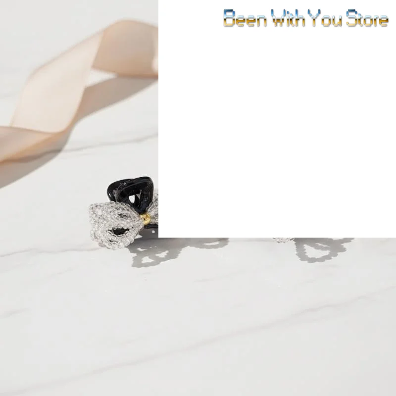 2pcs/set Elegant Beaded Bow Small Hair Claw For Women Girl Sweet Hair Ornament Mini Claw Clip Hair Clip Hair Accessories Hairpi