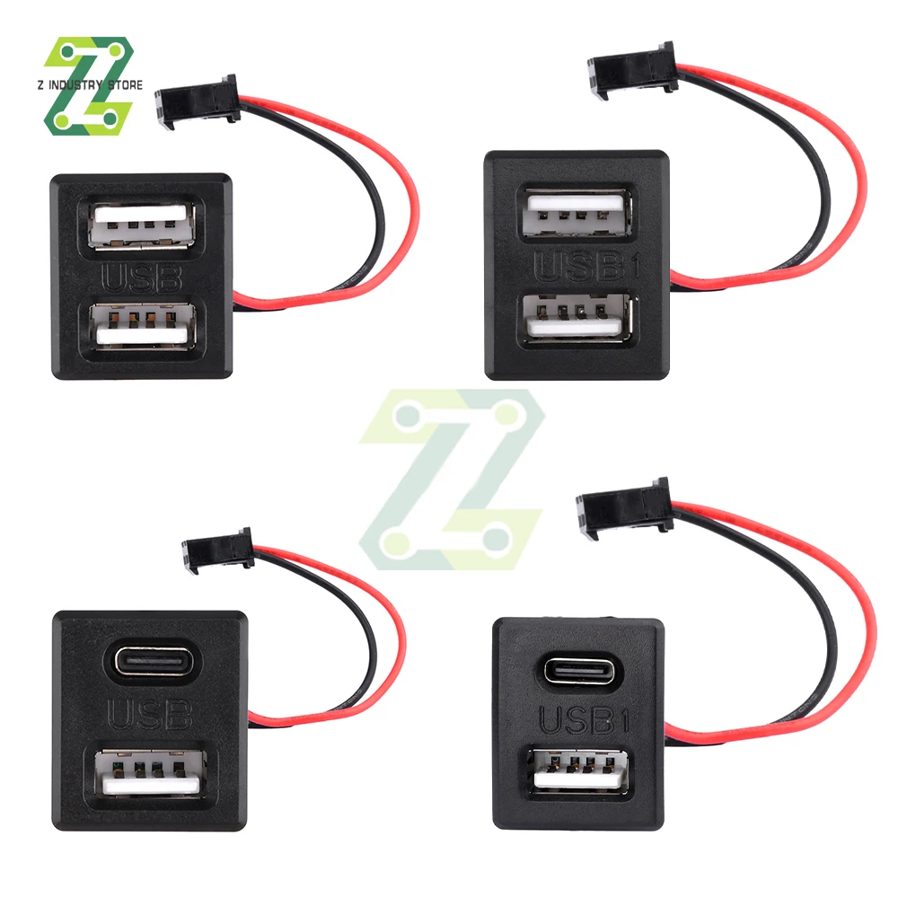 Double-Layer USB Female Base Type-C Charging Socket Power Socket with Cable Connector 5V 2A