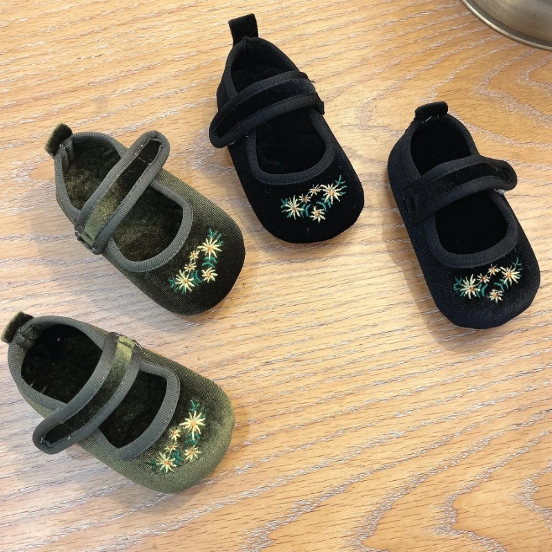 Child Embroidered Flower Shoe 2025Autumn New Korean Edition Baby Cute SingleShoe Girl WalkingShoe Girl Fashion Dancing HomeShoes