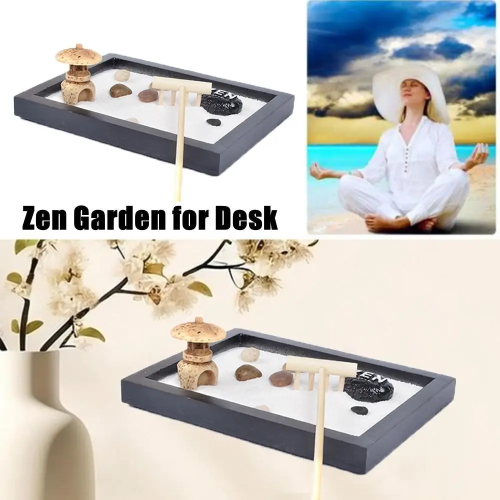 Home Meditation Zen Garden for Desk Office Decor Release Stress Mini Japanese Zen Sand Garden Kit Desktop Meditation