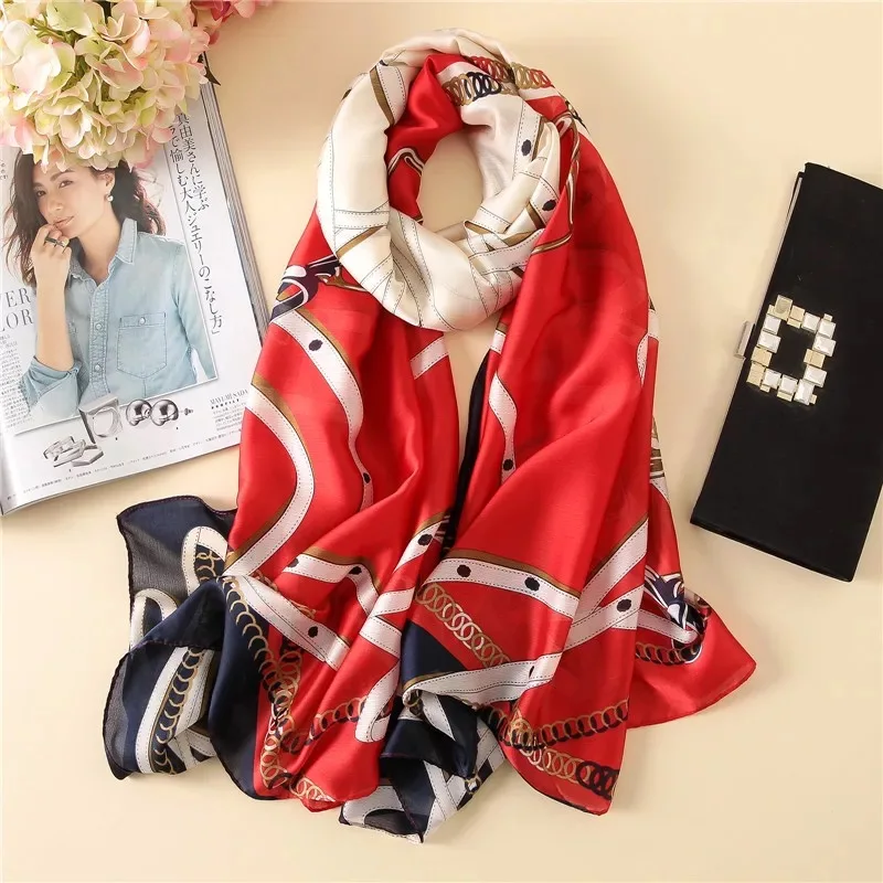 2023 New Style Classic Silk Scarves Spring Autumn Ladies Chiffon Lattice Print Shawl Popular Women Scarf Beach Quality Headscarf