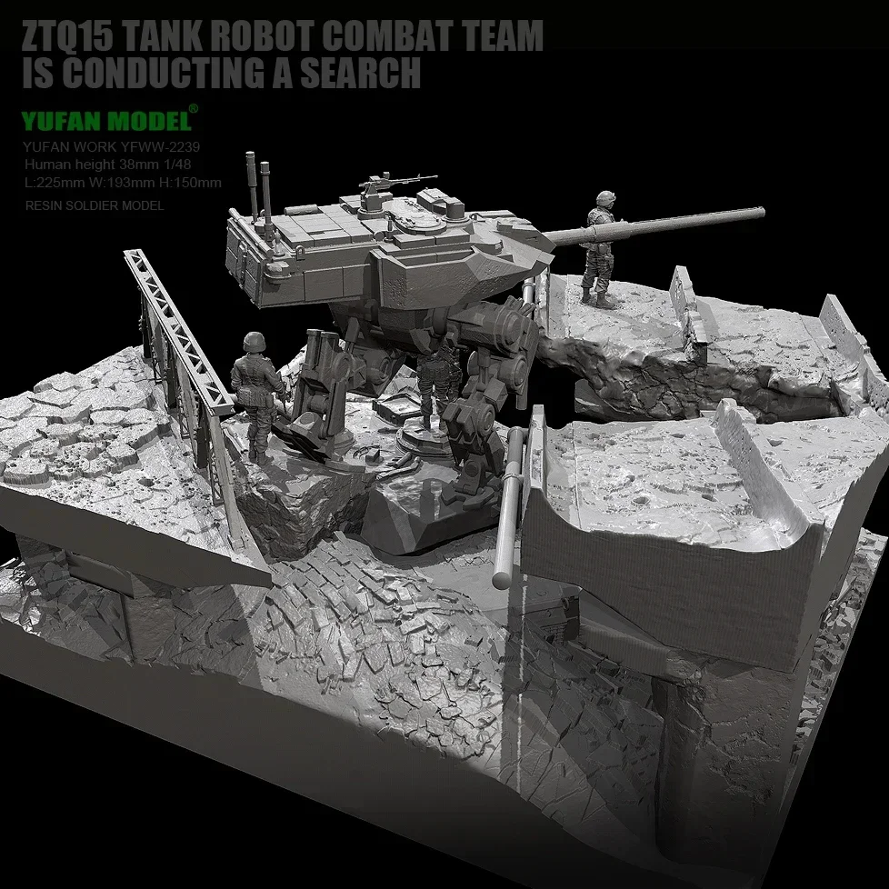 YUFAN MODEL38MM Resin figure Soldier 3 + tank + platform scene resin model kits YFWW-2239+3D