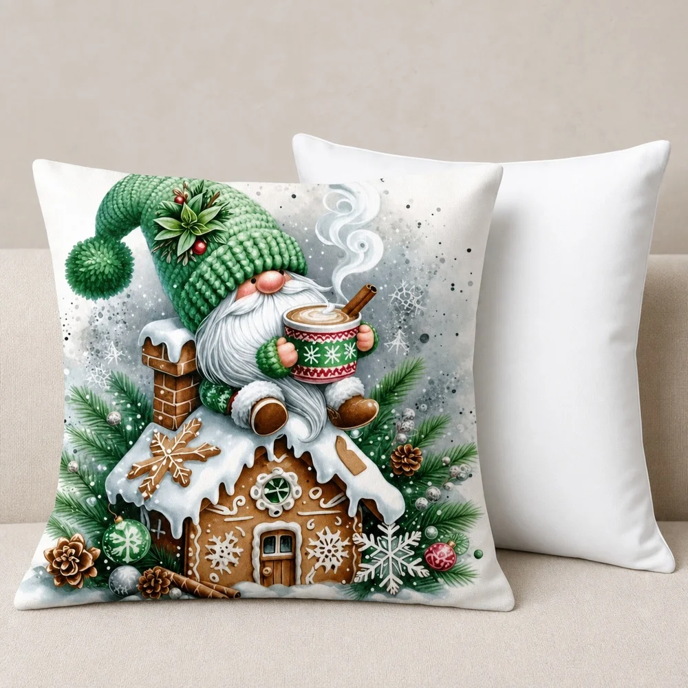 Winter Christmas Hat Santa Gingerbread House Pattern Pillow Cover/Pillow Core 45X45cm Christmas Guest Bedroom Headboard Matching
