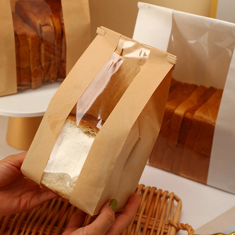 10 عبوات من أكياس المخابز ذات الإغلاق بسلك حديدي - أكياس ورق كرافت مقاومة للدهون للخبز والبسكويت وشرائح الكيك