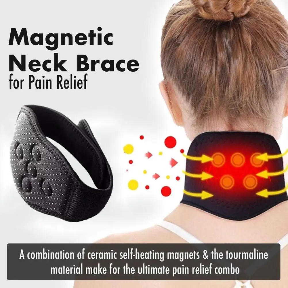 1pc Self-heating Tourmaline Neck Magnetic Therapy Support Pain Cervical Wrap Relief Belt Tourmaline Brace Vertebra Protecti L8x7